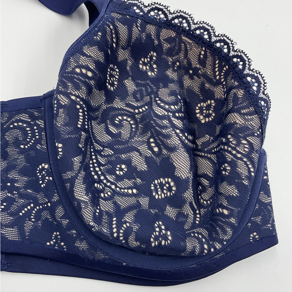 Soma EUC Enticing Lift Full Coverage Navy Lace Bra Nude Background 34D - Picture 4 of 16